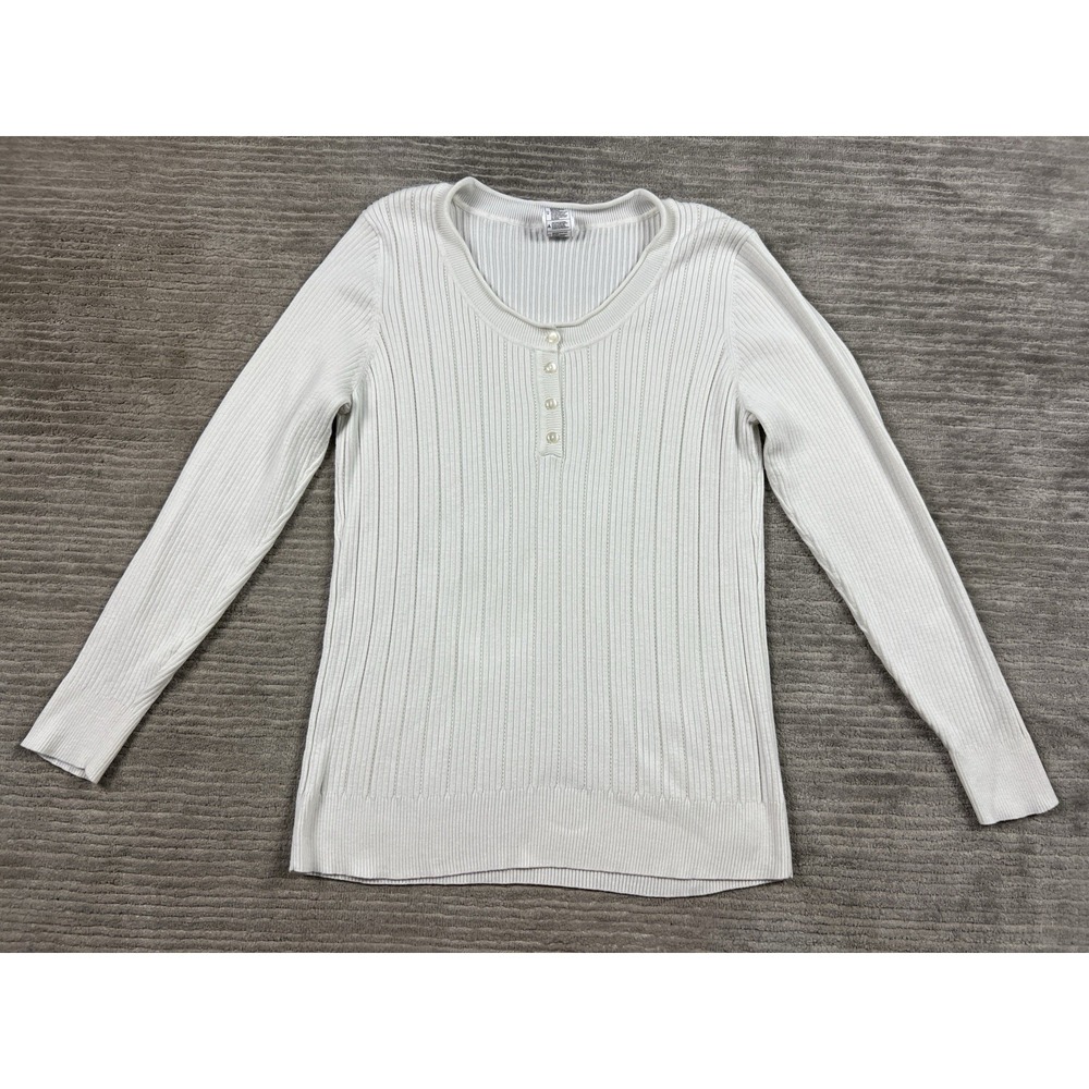 JMS Just My Size Sweater 2X White Ribbed Long Sleeve Henley Rayon Blend Casual